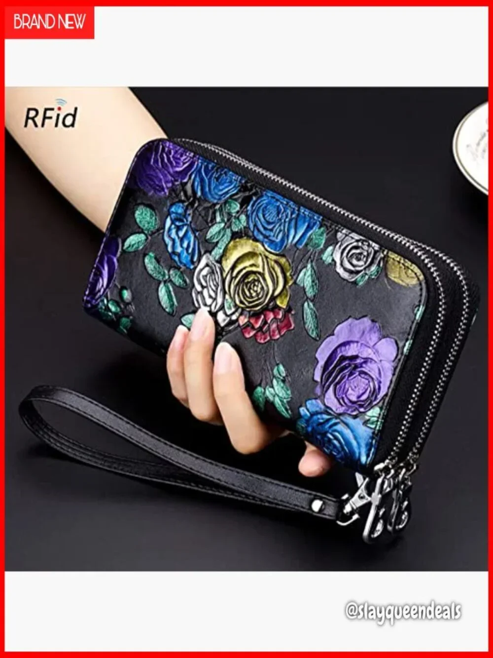 Genuine Leather RFID Blocking Wristlet Wallet Large Capacity Clutch